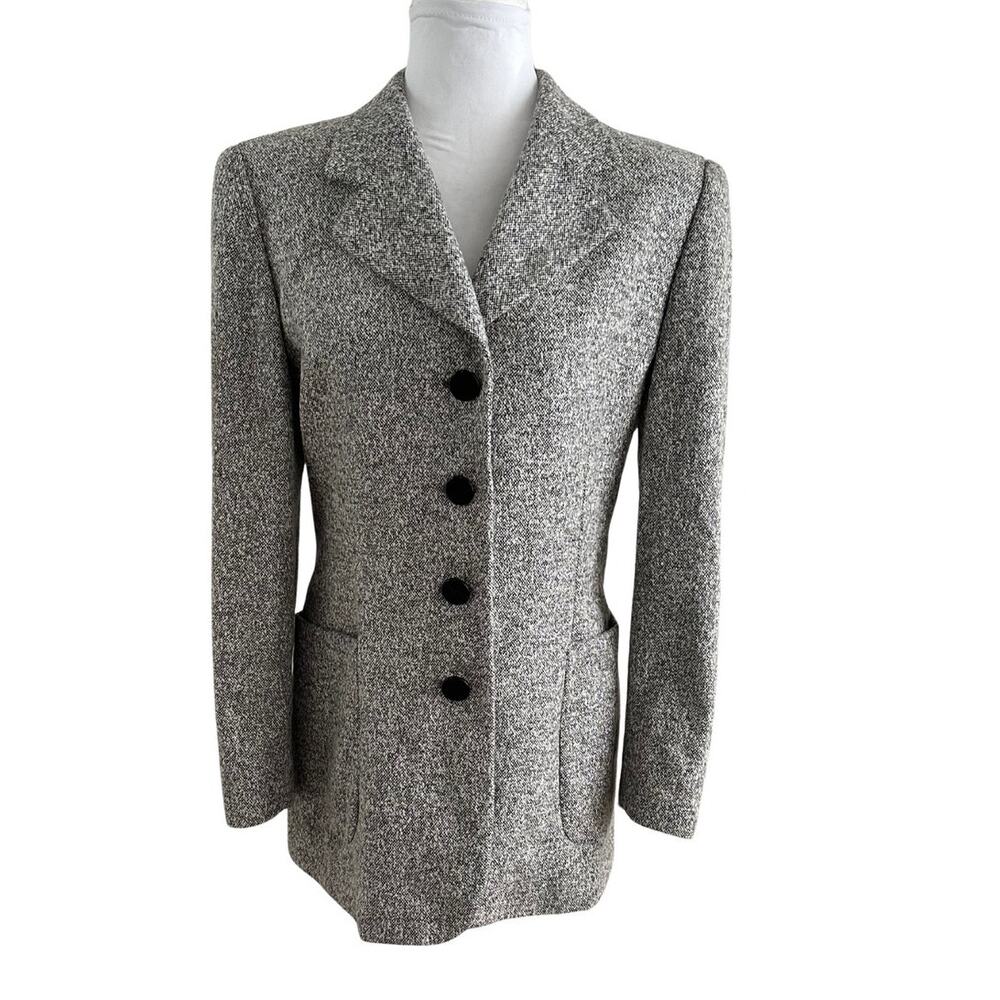 ESCADA Vintage Tweed/ Houndstooth Cashmere Wool Button Blazer I 38